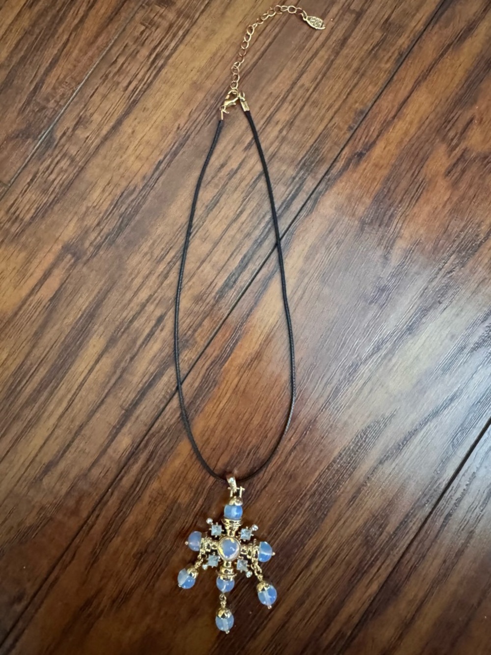 Gold-Tone Blue Crystal Starburst Pendant Necklace - Women Jewelry